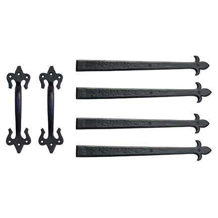 Lynn Cove Foundry Cast Aluminum Garage Door Decorative Hardware Kit - Fleur De Lys - Flat Black - 25&quot; L Straps