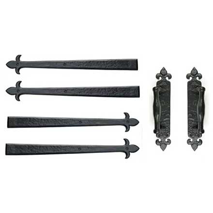 Lynn Cove Foundry [GSET400] Cast Aluminum Garage Door Decorative Hardware Kit - French Style - Flat Black - 18" L Straps