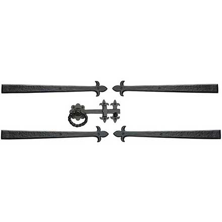 Lynn Cove Foundry [GSET450] Cast Aluminum Garage Door Decorative Hardware Kit - Floral Style - Flat Black - 25&quot; L Straps