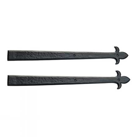 Lynn Cove Foundry [ALHFFL18] Cast Aluminum Door Hinge Front Strap - Fleur De Lys - Flat Black - 18&quot; L - Pair