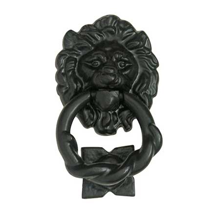 Lynn Cove Foundry [AL37120] Cast Aluminum Door Knocker - Lion Head - Flat Black Finish - 3 1/2" Ring Dia.