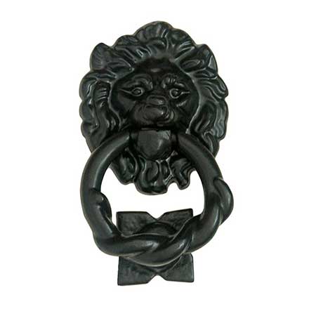 Lynn Cove Foundry [AL37120] Cast Aluminum Door Knocker - Lion Head - Flat Black Finish - 3 1/2&quot; Ring Dia.