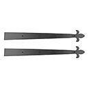 Lynn Cove Foundry [FL20FTB] Galvanized Steel Door Hinge Front Strap - Fleur De Lys - Flat Black - 20" L - Pair