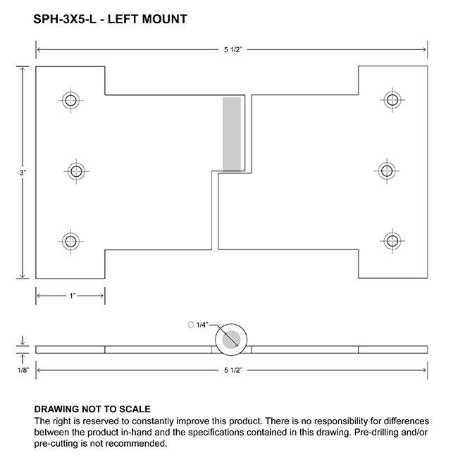 Martell Supply SPH-3X5-L Shutter Lift Off Hinge Martell Supply SPH-3X5-L Shutter Lift Off Hinge