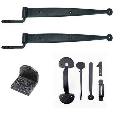 Martell Supply [GKCI2-18] Cast Iron Gate Strap Hinge &amp; Thumblatch Kit - Bean End - 2 Hinge - Flat Black Finish - 18&quot; L