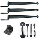 Martell Supply [GKCI3-18] Cast Iron Gate Strap Hinge &amp; Thumblatch Kit - Bean End - 3 Hinge - Flat Black Finish - 18&quot; L