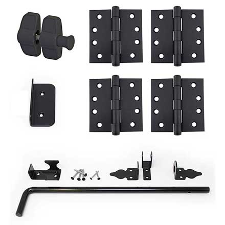 Martell Supply [GKTE-4] Small Gate &amp; Trash Enclosure Hardware Kit - Double Gate - Magnetic Latch &amp; 4 Hinge - Flat Black Finish