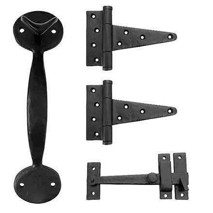 Martell Supply [GK1B1-2] Brass Light Duty Gate T-Hinge &amp; Thumb Latch Kit - Bean End - 2 Hinge - Flat Black Finish