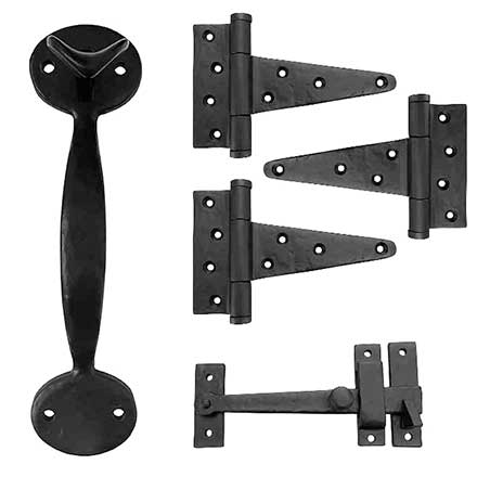 Martell Supply [GK1B1-3] Brass Light Duty Gate T-Hinge &amp; Thumb Latch Kit - Bean End - 3 Hinge - Flat Black Finish