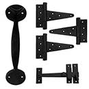 Martell Supply [GK1B1-3] Brass Light Duty Gate T-Hinge &amp; Thumb Latch Kit - Bean End - 3 Hinge - Flat Black Finish