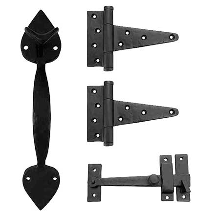 Martell Supply [GK1H1-2] Brass Light Duty Gate T-Hinge &amp; Thumb Latch Kit - Heart End - 2 Hinge - Flat Black Finish