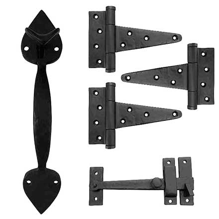 Martell Supply [GK1H1-3] Brass Light Duty Gate T-Hinge &amp; Thumb Latch Kit - Heart End - 3 Hinge - Flat Black Finish