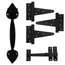 Martell Supply [GK1H1-3] Brass Light Duty Gate T-Hinge &amp; Thumb Latch Kit - Heart End - 3 Hinge - Flat Black Finish