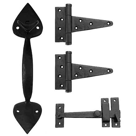 Martell Supply [GK1S1-2] Brass Light Duty Gate T-Hinge &amp; Thumb Latch Kit - Spear End - 2 Hinge - Flat Black Finish