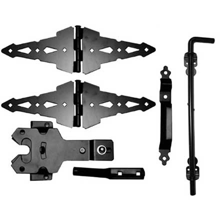 Nationwide Industries [NW38949CQ] Wood Gate Hardware Kit - Contemporary Double Drive - 4 Hinge - Flat Black Finish
