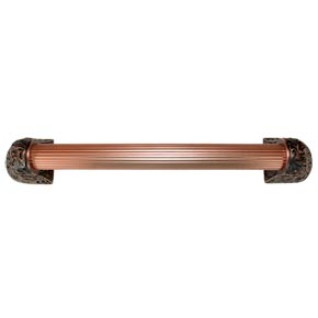 Notting Hill [NHO-502-AC-16F] Solid Pewter/Brass Appliance/Door Pull Handle - Florid Leaves - Fluted Bar - Antique Copper Finish - 16 1/4" L
