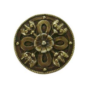 Notting Hill [NHK-103-AB] Solid Pewter Cabinet Knob - Celtic Shield - Antique Brass Finish - 1 3/8" Dia.