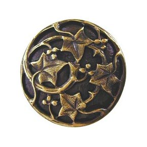 Notting Hill [NHK-105-AB] Solid Pewter Cabinet Knob - Ivy w/ Berries - Antique Brass Finish - 1 1/8" Dia.