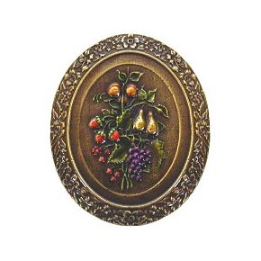 Notting Hill [NHK-113-BHT] Solid Pewter Cabinet Knob - Fruit Bouquet - Hand-Tinted Antique Brass Finish - 1 3/16" W