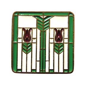 Notting Hill [NHK-117-AB-A] Solid Pewter Cabinet Knob - Prairie Tulips - Antique Brass Finish - Spring Green - 1 1/4" Sq.