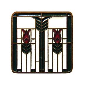 Notting Hill [NHK-117-AB-C] Solid Pewter Cabinet Knob - Prairie Tulips - Antique Brass Finish - Evergreen - 1 1/4" Sq.