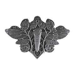 Notting Hill [NHK-120-AP] Solid Pewter Cabinet Knob - Cicada on Leaves - Antique Pewter Finish - 2" W
