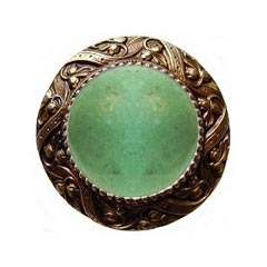 Notting Hill [NHK-124-AB-GA] Solid Pewter Cabinet Knob - Victorian Jewel - Green Aventurine Natural Stone - Antique Brass Finish - 1 5/16&quot; Dia.