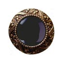 Notting Hill [NHK-124-AB-O] Solid Pewter Cabinet Knob - Victorian Jewel - Onyx Natural Stone - Antique Brass Finish - 1 5/16" Dia.