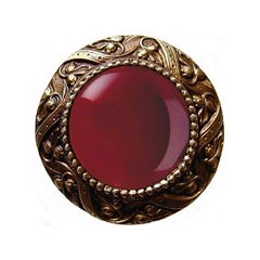 Notting Hill [NHK-124-AB-RC] Solid Pewter Cabinet Knob - Victorian Jewel - Red Carnelian Natural Stone - Antique Brass Finish - 1 5/16&quot; Dia.