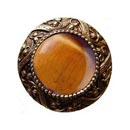 Notting Hill [NHK-124-AB-TE] Solid Pewter Cabinet Knob - Victorian Jewel - Tiger Eye Natural Stone - Antique Brass Finish - 1 5/16&quot; Dia.