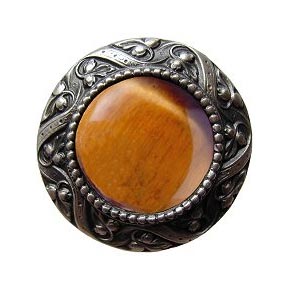 Notting Hill [NHK-124-AP-TE] Solid Pewter Cabinet Knob - Victorian Jewel - Tiger Eye Natural Stone - Antique Pewter Finish - 1 5/16" Dia.