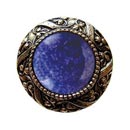 Notting Hill [NHK-124-BB-BS] Solid Pewter Cabinet Knob - Victorian Jewel - Blue Sodalite Natural Stone - Brite Brass Finish - 1 5/16" Dia.