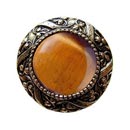 Notting Hill [NHK-124-BB-TE] Solid Pewter Cabinet Knob - Victorian Jewel - Tiger Eye Natural Stone - Brite Brass Finish - 1 5/16&quot; Dia.