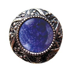Notting Hill [NHK-124-BN-BS] Solid Pewter Cabinet Knob - Victorian Jewel - Blue Sodalite Natural Stone - Brite Nickel Finish - 1 5/16&quot; Dia.