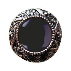 Notting Hill [NHK-124-BN-O] Solid Pewter Cabinet Knob - Victorian Jewel - Onyx Natural Stone - Brite Nickel Finish - 1 5/16&quot; Dia.