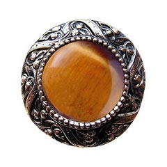 Notting Hill [NHK-124-BN-TE] Solid Pewter Cabinet Knob - Victorian Jewel - Tiger Eye Natural Stone - Brite Nickel Finish - 1 5/16&quot; Dia.