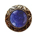 Notting Hill [NHK-124-G-BS] Solid Pewter Cabinet Knob - Victorian Jewel - Blue Sodalite Natural Stone - 24K Gold Plate Finish - 1 5/16" Dia.