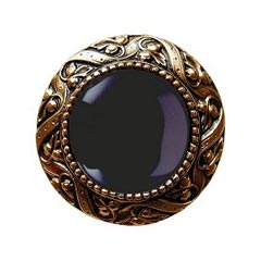 Notting Hill [NHK-124-G-O] Solid Pewter Cabinet Knob - Victorian Jewel - Onyx Natural Stone - 24K Gold Plate Finish - 1 5/16&quot; Dia.