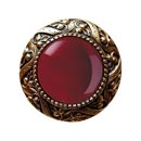 Notting Hill [NHK-124-G-RC] Solid Pewter Cabinet Knob - Victorian Jewel - Red Carnelian Natural Stone - 24K Gold Plate Finish - 1 5/16&quot; Dia.