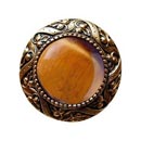 Notting Hill [NHK-124-G-TE] Solid Pewter Cabinet Knob - Victorian Jewel - Tiger Eye Natural Stone - 24K Gold Plate Finish - 1 5/16" Dia.