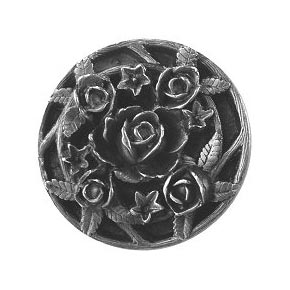 Notting Hill [NHK-126-AP] Solid Pewter Cabinet Knob - Saratoga Rose - Antique Pewter Finish - 1 1/16" Dia.