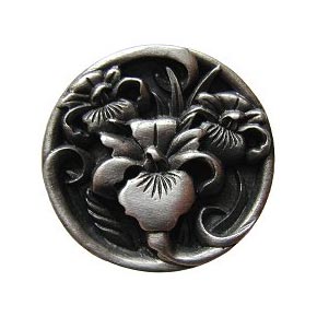 Notting Hill [NHK-128-AP] Solid Pewter Cabinet Knob - River Irises - Antique Pewter Finish - 1 3/8" Dia.