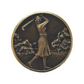 Notting Hill [NHK-131-AB] Solid Pewter Cabinet Knob - Lady of the Links - Antique Brass Finish - 1 1/8" Dia.