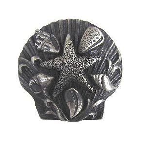 Notting Hill [NHK-134-AP] Solid Pewter Cabinet Knob - Seaside Collage - Antique Pewter Finish - 1 5/16" Dia.