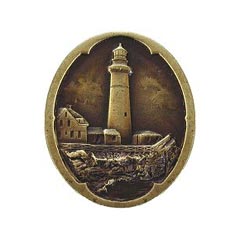 Notting Hill [NHK-142-AB] Solid Pewter Cabinet Knob - Guiding Lighthouse - Antique Brass Finish - 1 1/4&quot; W