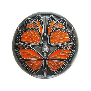 Notting Hill [NHK-145-PE] Solid Pewter Cabinet Knob - Monarch Butterflies - Enameled Antique Pewter Finish - 1 3/8" Dia.