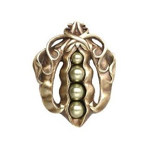 Notting Hill [NHK-150-AB] Solid Pewter Cabinet Knob - Pearly Peapod - Antique Brass Finish - 1 5/8" W