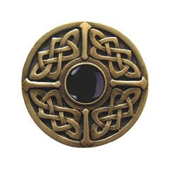 Notting Hill [NHK-158-AB-O] Solid Pewter Cabinet Knob - Celtic Jewel - Onyx Natural Stone - Antique Brass Finish - 1 3/8&quot; Dia.