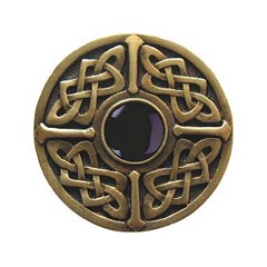 Notting Hill [NHK-158-AB-O] Solid Pewter Cabinet Knob - Celtic Jewel - Onyx Natural Stone - Antique Brass Finish - 1 3/8" Dia.