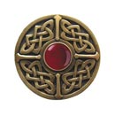 Notting Hill [NHK-158-AB-RC] Solid Pewter Cabinet Knob - Celtic Jewel - Red Carnelian Natural Stone - Antique Brass Finish - 1 3/8" Dia.
